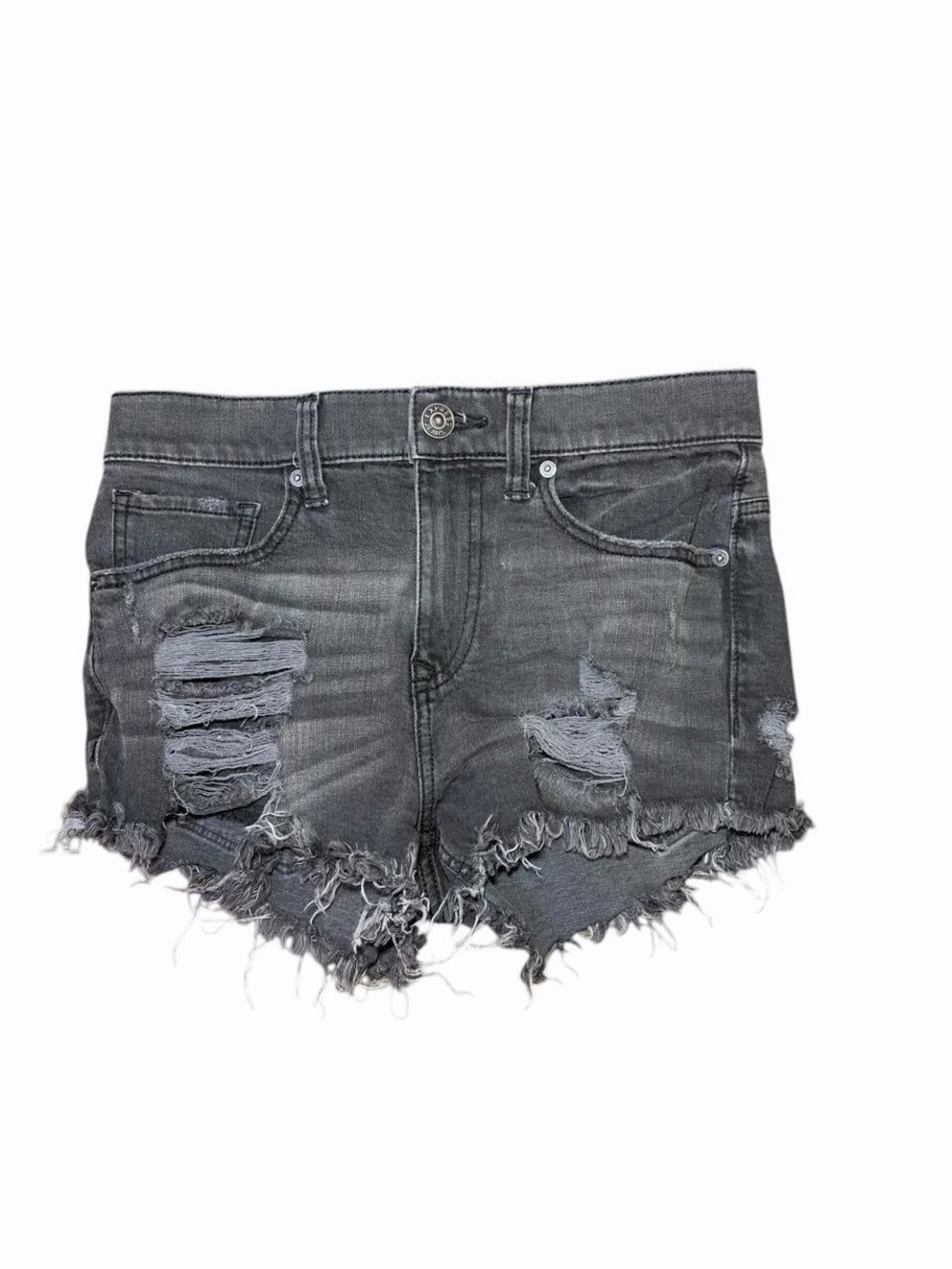 Express jeans dark grey washed distressed cutoff shorts raw hem edgy grunge